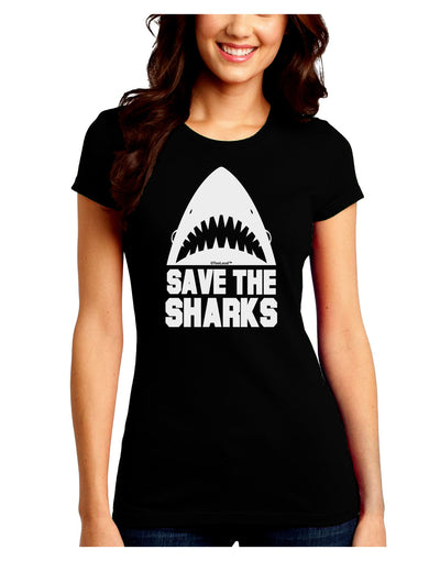 Save The Sharks Juniors Crew Dark T-Shirt-T-Shirts Juniors Tops-TooLoud-Black-Juniors Fitted Small-Davson Sales