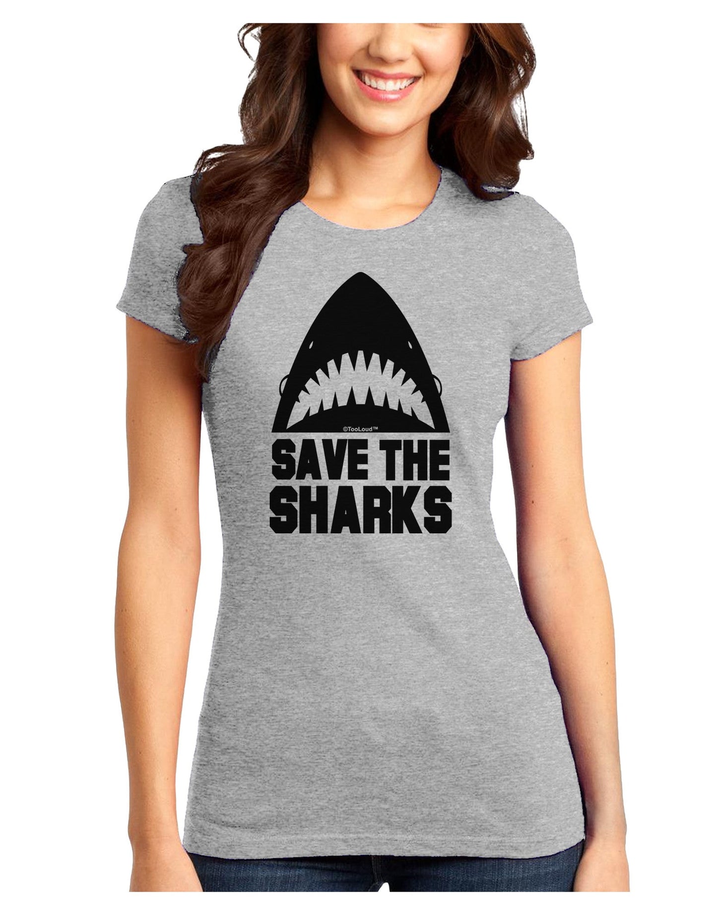 Save The Sharks Juniors T-Shirt-Womens Juniors T-Shirt-TooLoud-Ash-Gray-Juniors Fitted X-Small-Davson Sales