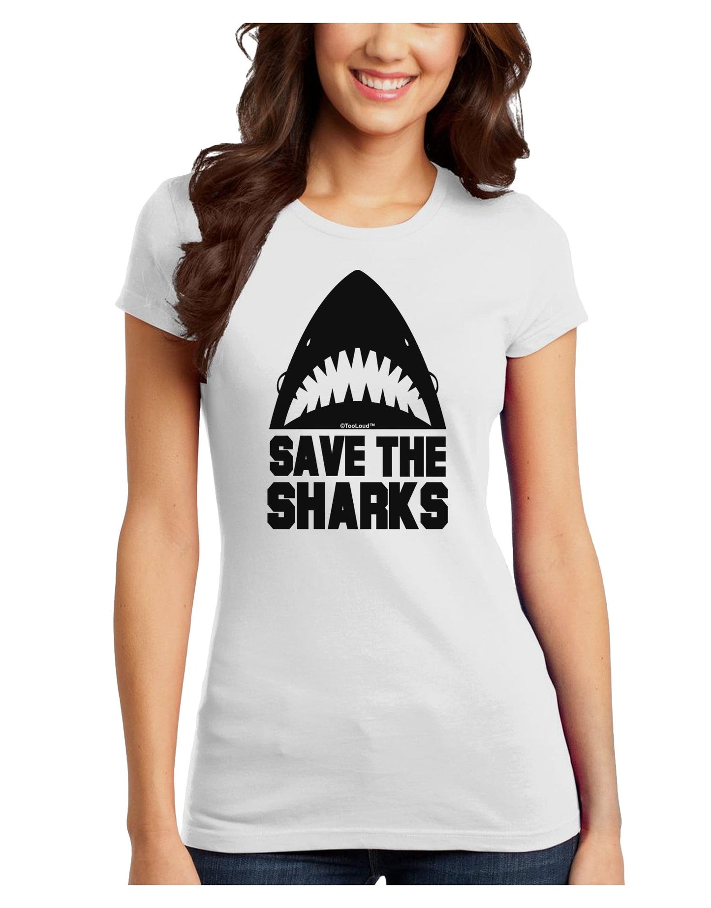 Save The Sharks Juniors T-Shirt-Womens Juniors T-Shirt-TooLoud-White-Juniors Fitted X-Small-Davson Sales