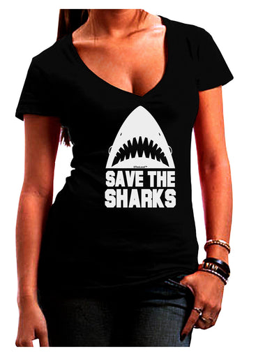 Save The Sharks Juniors V-Neck Dark T-Shirt-Womens V-Neck T-Shirts-TooLoud-Black-Juniors Fitted Small-Davson Sales