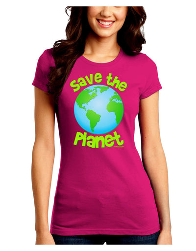 Save the Planet - Earth Juniors Crew Dark T-Shirt-T-Shirts Juniors Tops-TooLoud-Hot-Pink-Juniors Fitted Small-Davson Sales