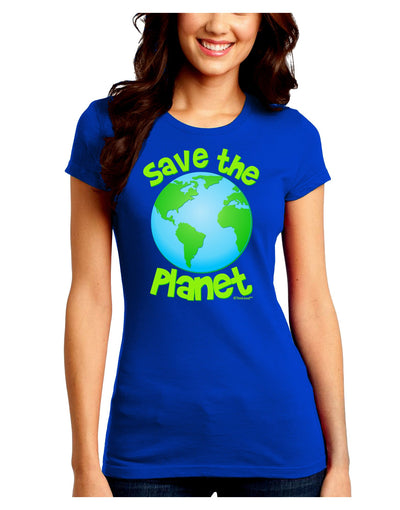 Save the Planet - Earth Juniors Crew Dark T-Shirt-T-Shirts Juniors Tops-TooLoud-Royal-Blue-Juniors Fitted Small-Davson Sales