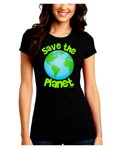 Save the Planet - Earth Juniors Crew Dark T-Shirt-T-Shirts Juniors Tops-TooLoud-Black-Juniors Fitted Small-Davson Sales