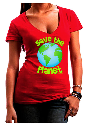 Save the Planet - Earth Juniors V-Neck Dark T-Shirt-Womens V-Neck T-Shirts-TooLoud-Red-Juniors Fitted Small-Davson Sales