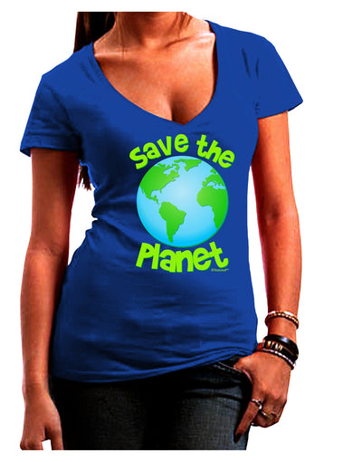 Save the Planet - Earth Juniors V-Neck Dark T-Shirt-Womens V-Neck T-Shirts-TooLoud-Royal-Blue-Juniors Fitted Small-Davson Sales