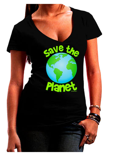 Save the Planet - Earth Juniors V-Neck Dark T-Shirt-Womens V-Neck T-Shirts-TooLoud-Black-Juniors Fitted Small-Davson Sales