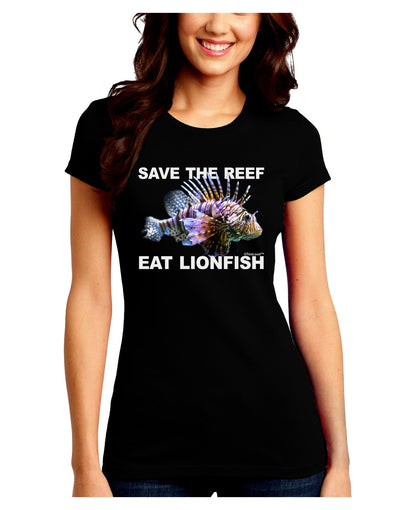 Save the Reef - Eat Lionfish Juniors Crew Dark T-Shirt-T-Shirts Juniors Tops-TooLoud-Black-Juniors Fitted Small-Davson Sales