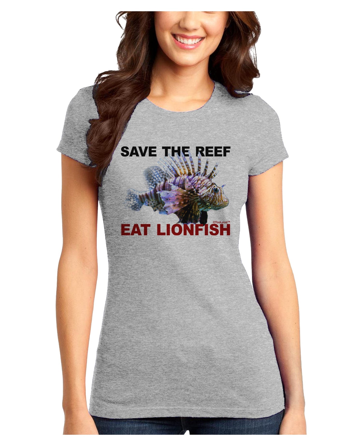 Save the Reef - Eat Lionfish Juniors T-Shirt-Womens Juniors T-Shirt-TooLoud-Ash-Gray-Juniors Fitted X-Small-Davson Sales