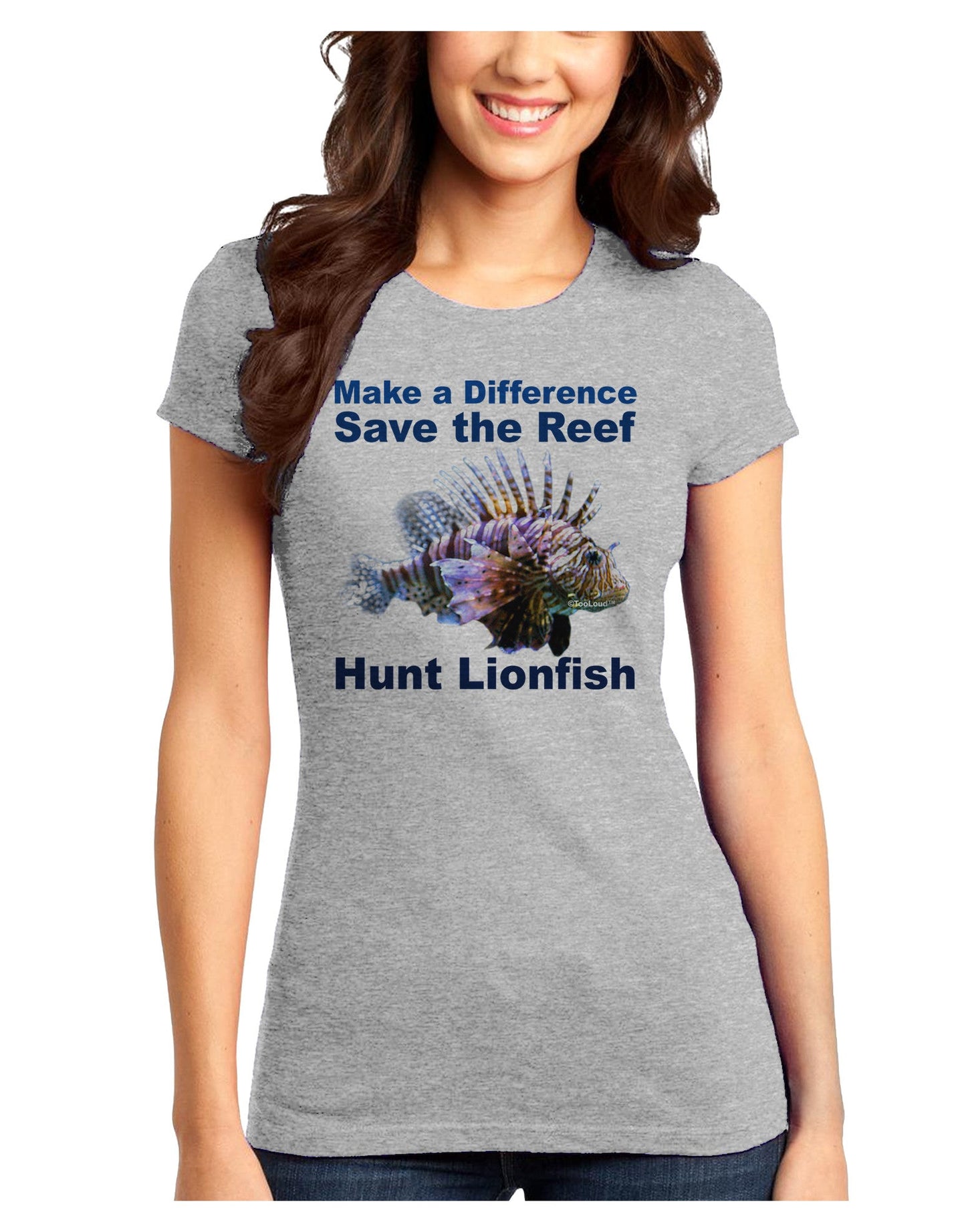 Save the Reef - Hunt Lionfish Juniors T-Shirt-Womens Juniors T-Shirt-TooLoud-Ash-Gray-Juniors Fitted X-Small-Davson Sales