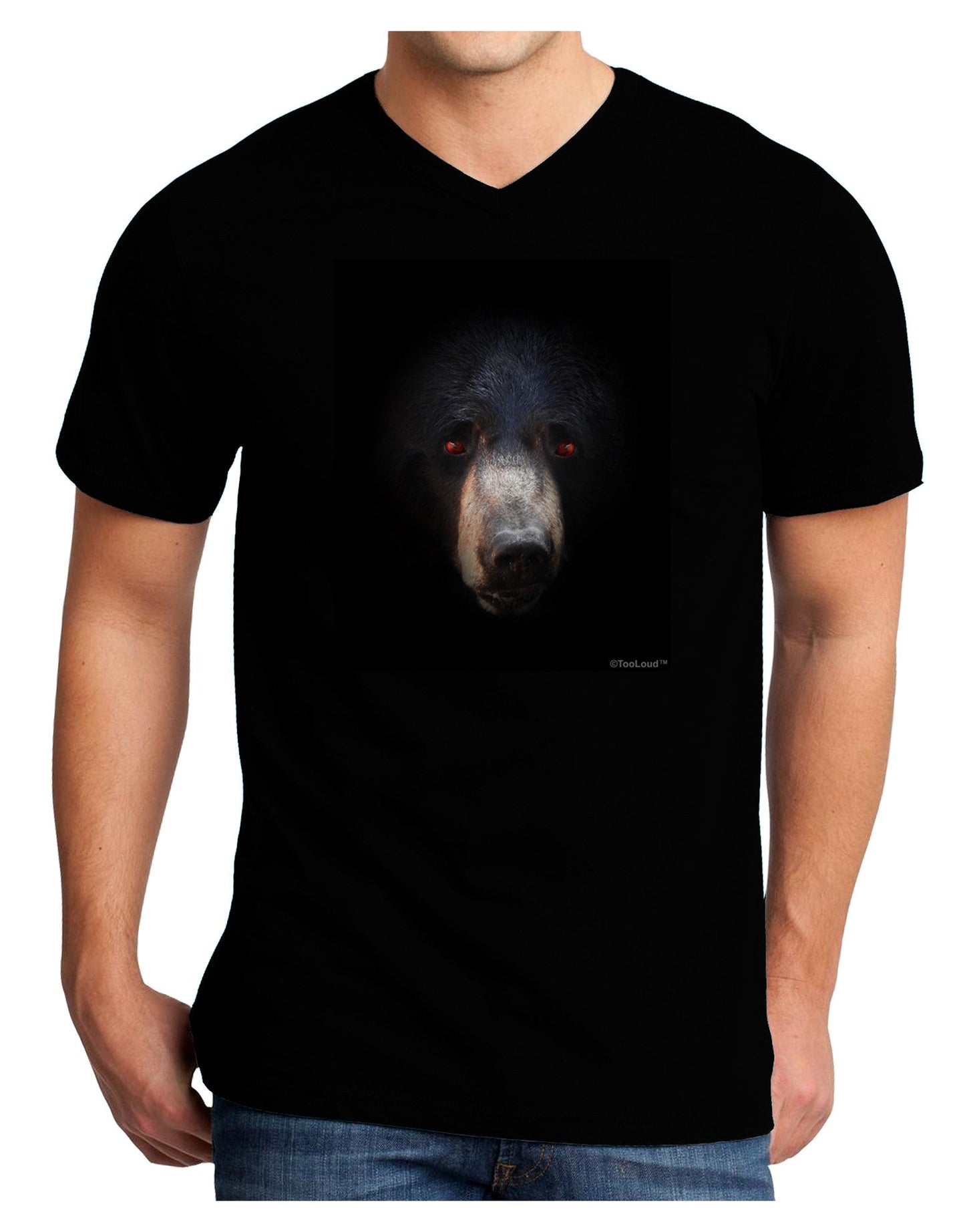 Scary Black Bear Adult Dark V-Neck T-Shirt-Mens V-Neck T-Shirt-TooLoud-Black-Small-Davson Sales
