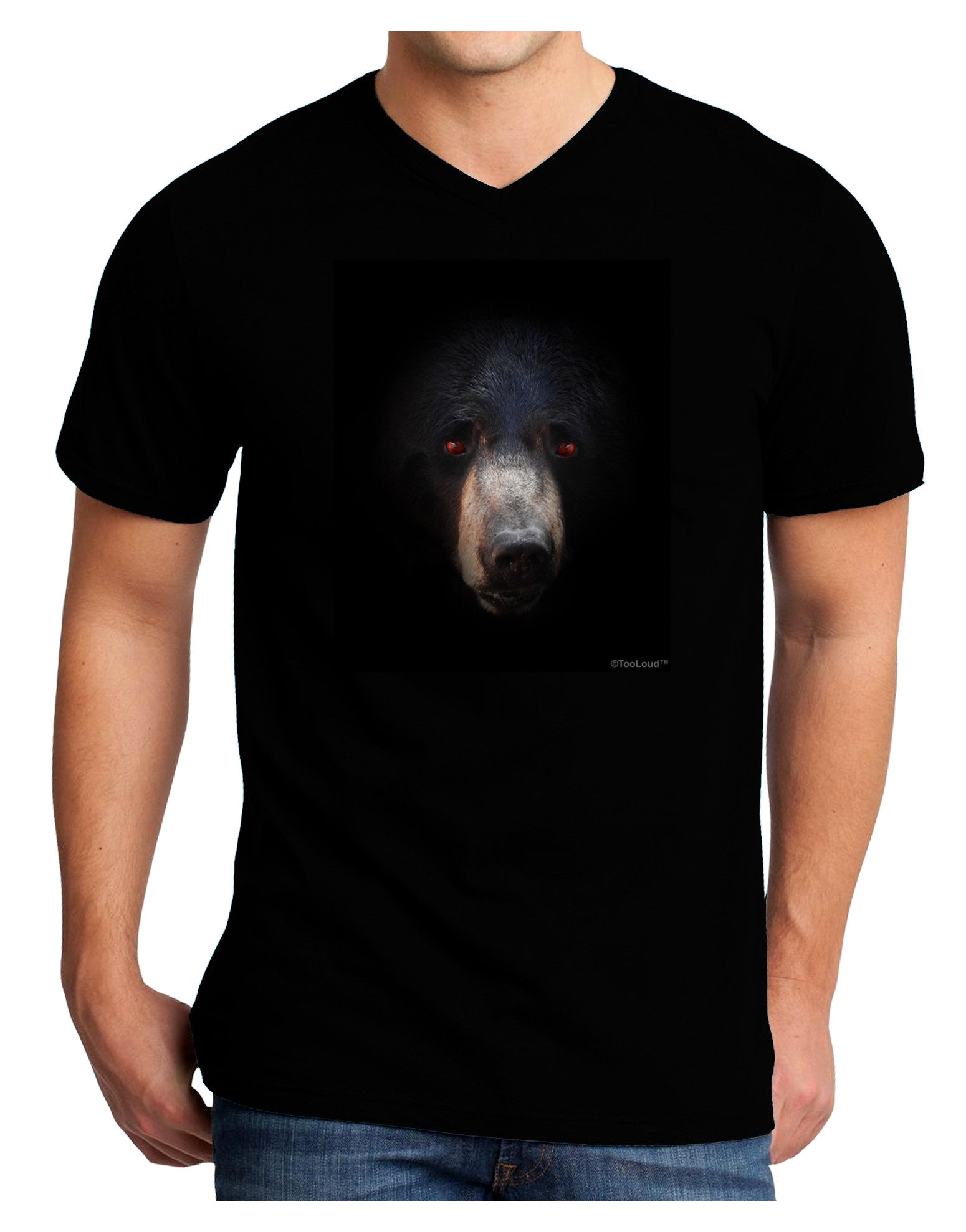 Scary Black Bear Adult Dark V-Neck T-Shirt-Mens V-Neck T-Shirt-TooLoud-Black-Small-Davson Sales