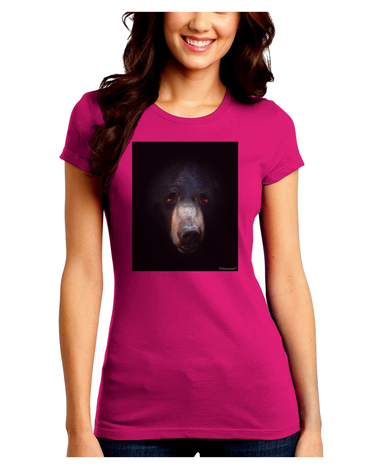 Scary Black Bear Juniors Petite Crew Dark T-Shirt-T-Shirts Juniors Tops-TooLoud-Hot-Pink-Juniors Fitted Small-Davson Sales