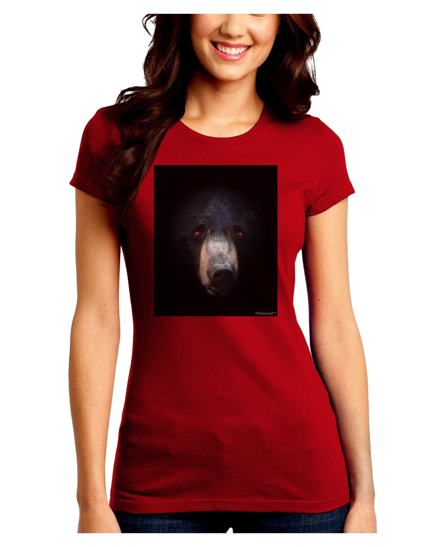 Scary Black Bear Juniors Petite Crew Dark T-Shirt-T-Shirts Juniors Tops-TooLoud-Red-Juniors Fitted Small-Davson Sales