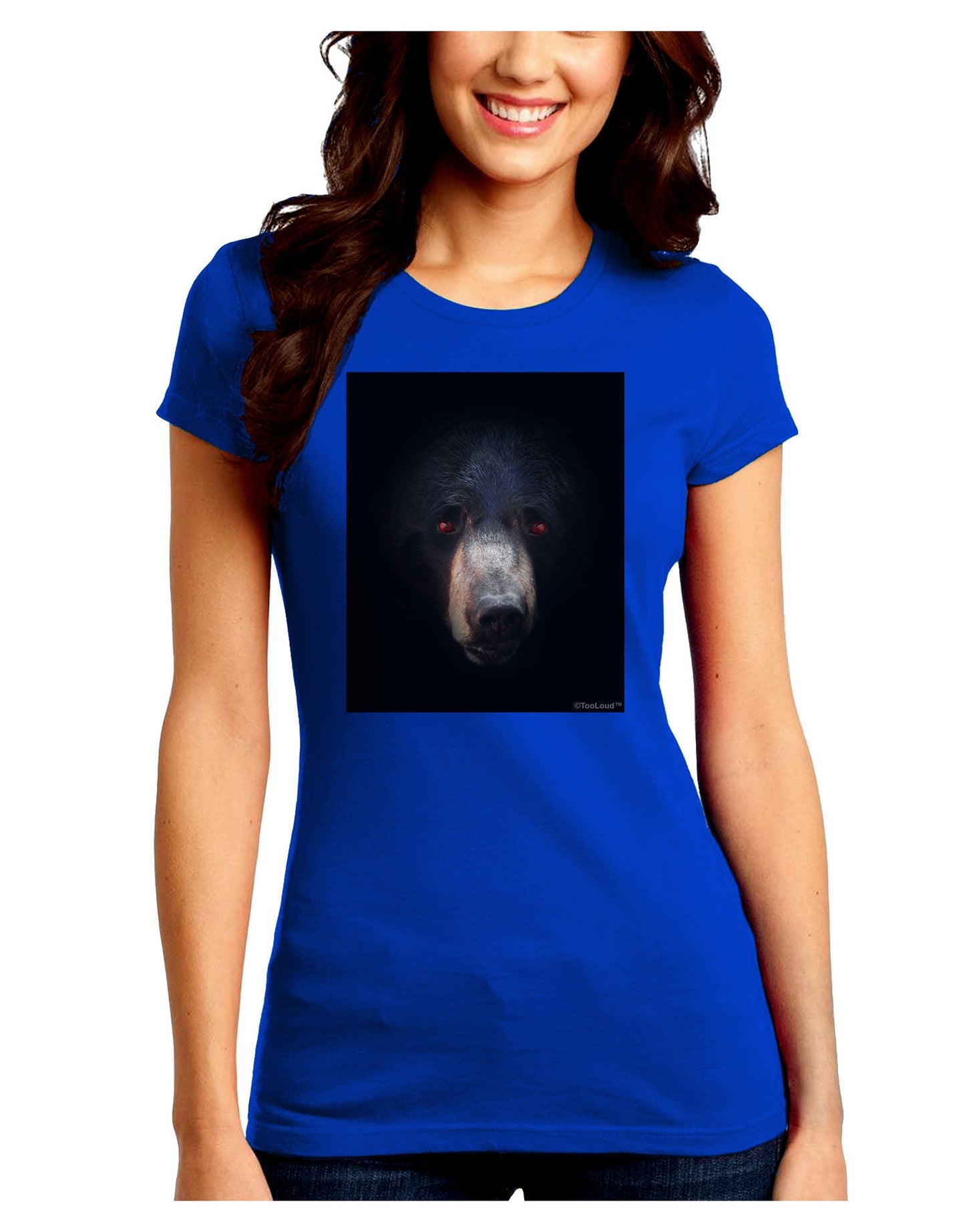Scary Black Bear Juniors Petite Crew Dark T-Shirt-T-Shirts Juniors Tops-TooLoud-Royal-Blue-Juniors Fitted Small-Davson Sales