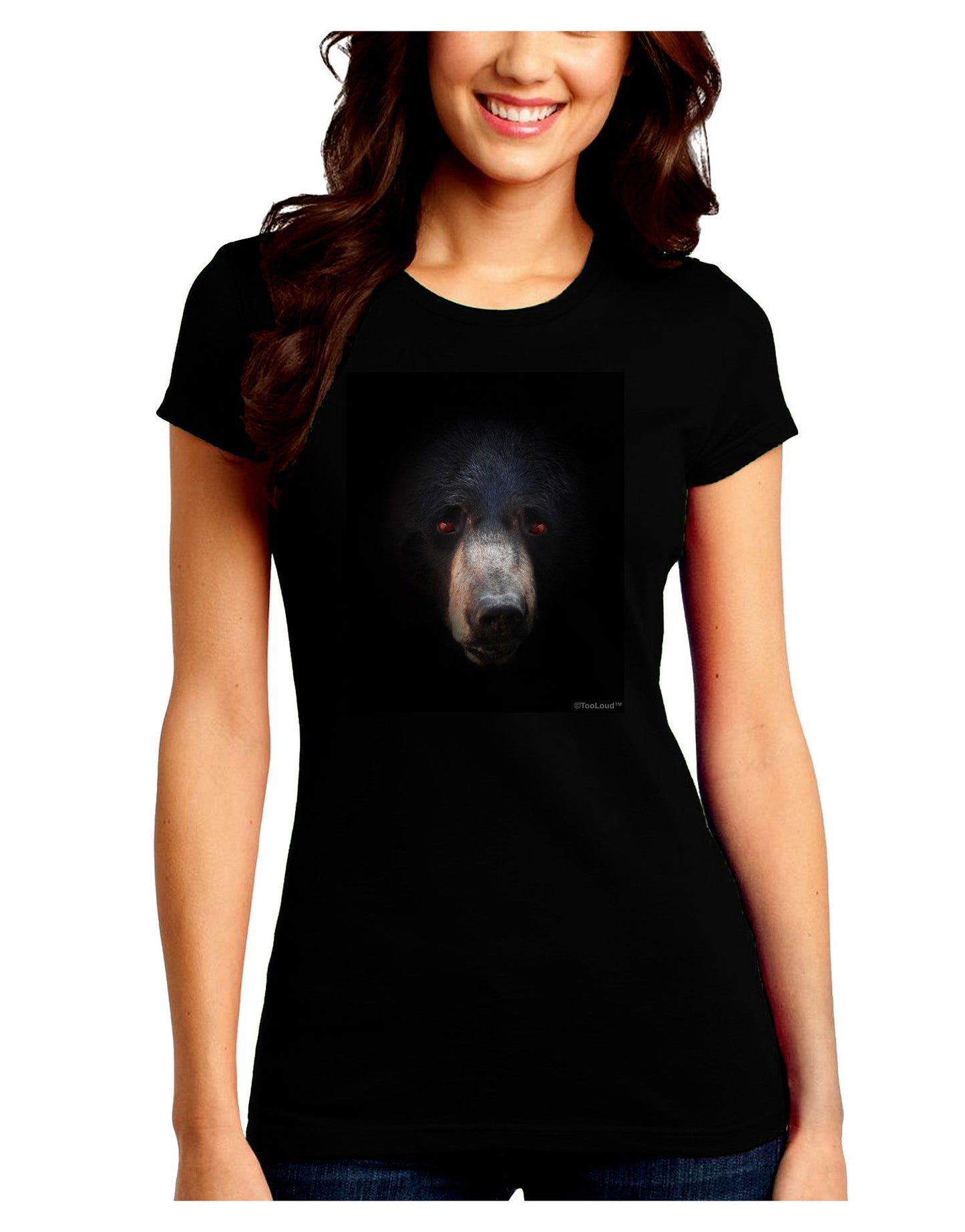 Scary Black Bear Juniors Petite Crew Dark T-Shirt-T-Shirts Juniors Tops-TooLoud-Black-Juniors Fitted Small-Davson Sales