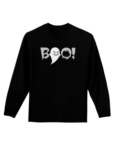 Scary Boo Text Adult Long Sleeve Dark T-Shirt-TooLoud-Black-Small-Davson Sales