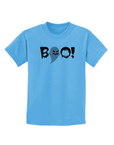 Scary Boo Text Childrens T-Shirt-Childrens T-Shirt-TooLoud-Aquatic-Blue-X-Small-Davson Sales
