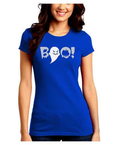 Scary Boo Text Juniors Crew Dark T-Shirt-T-Shirts Juniors Tops-TooLoud-Royal-Blue-Juniors Fitted Small-Davson Sales