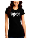 Scary Boo Text Juniors Crew Dark T-Shirt-T-Shirts Juniors Tops-TooLoud-Black-Juniors Fitted Small-Davson Sales