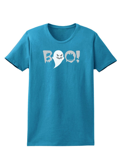 Scary Boo Text Womens Dark T-Shirt-TooLoud-Turquoise-X-Small-Davson Sales