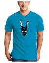 Scary Bunny Face Black Distressed Adult Dark V-Neck T-Shirt-TooLoud-Turquoise-Small-Davson Sales