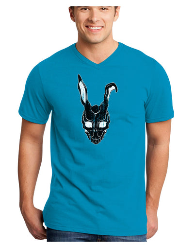 Scary Bunny Face Black Distressed Adult Dark V-Neck T-Shirt-TooLoud-Turquoise-Small-Davson Sales