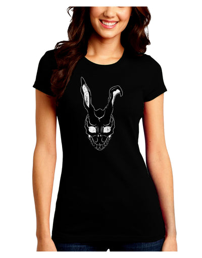 Scary Bunny Face Black Distressed Juniors Crew Dark T-Shirt-T-Shirts Juniors Tops-TooLoud-Black-Juniors Fitted Small-Davson Sales