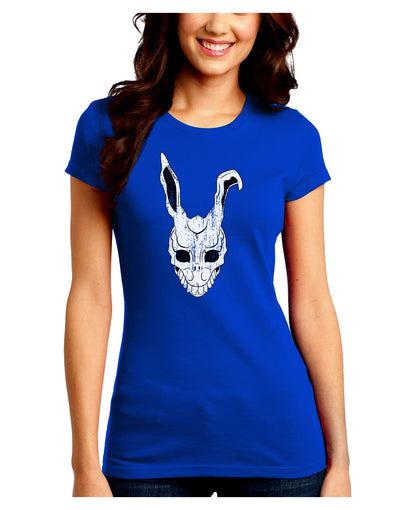 Scary Bunny Face White Distressed Juniors Crew Dark T-Shirt-T-Shirts Juniors Tops-TooLoud-Royal-Blue-Juniors Fitted Small-Davson Sales