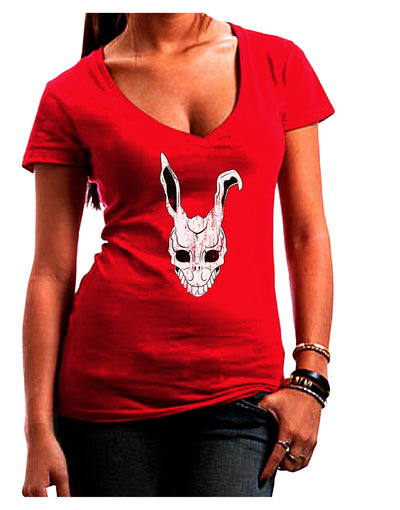Scary Bunny Face White Distressed Juniors V-Neck Dark T-Shirt-Womens V-Neck T-Shirts-TooLoud-Red-Juniors Fitted Small-Davson Sales