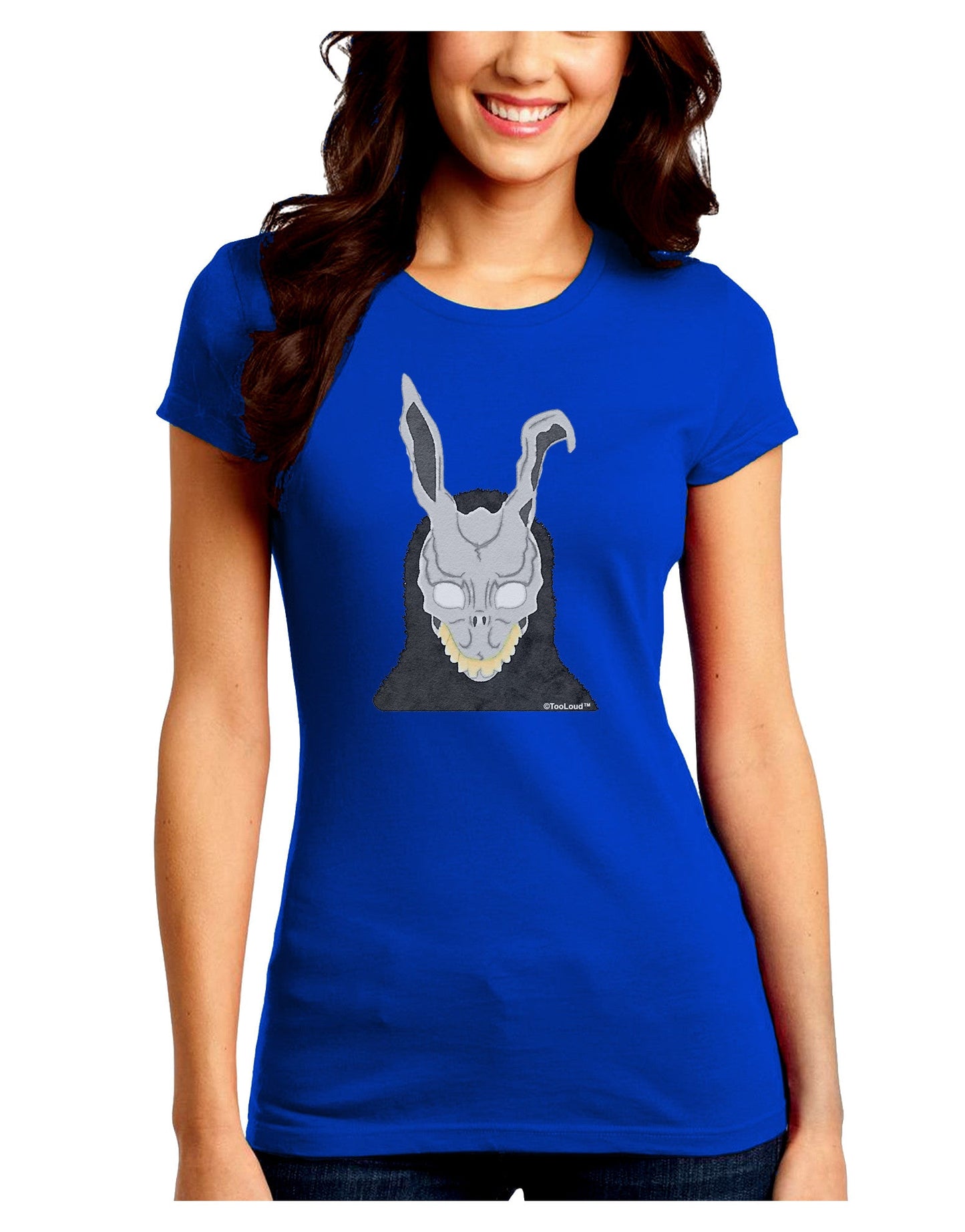 Scary Buny Face Watercolor Juniors Crew Dark T-Shirt-T-Shirts Juniors Tops-TooLoud-Royal-Blue-Juniors Fitted Small-Davson Sales