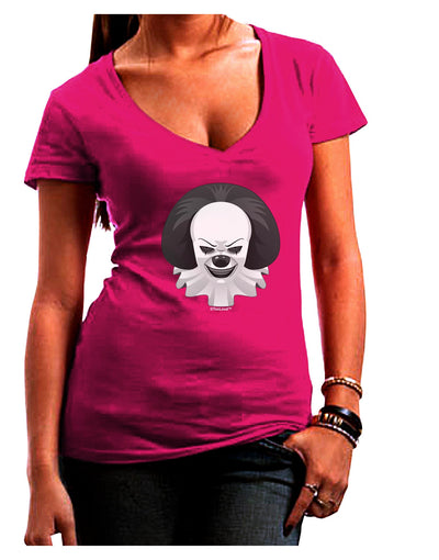Scary Clown Grayscale Juniors V-Neck Dark T-Shirt-Womens V-Neck T-Shirts-TooLoud-Hot-Pink-Juniors Fitted Small-Davson Sales