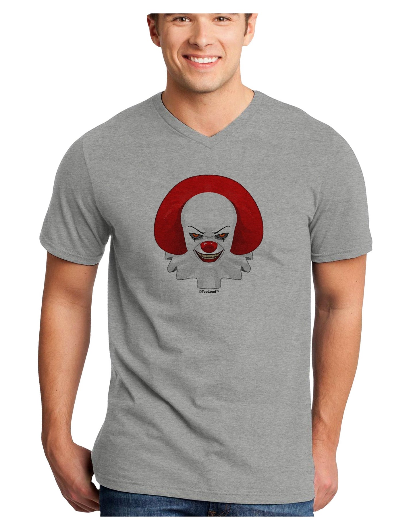 Scary Clown Watercolor Adult V-Neck T-shirt-Mens V-Neck T-Shirt-TooLoud-HeatherGray-Small-Davson Sales