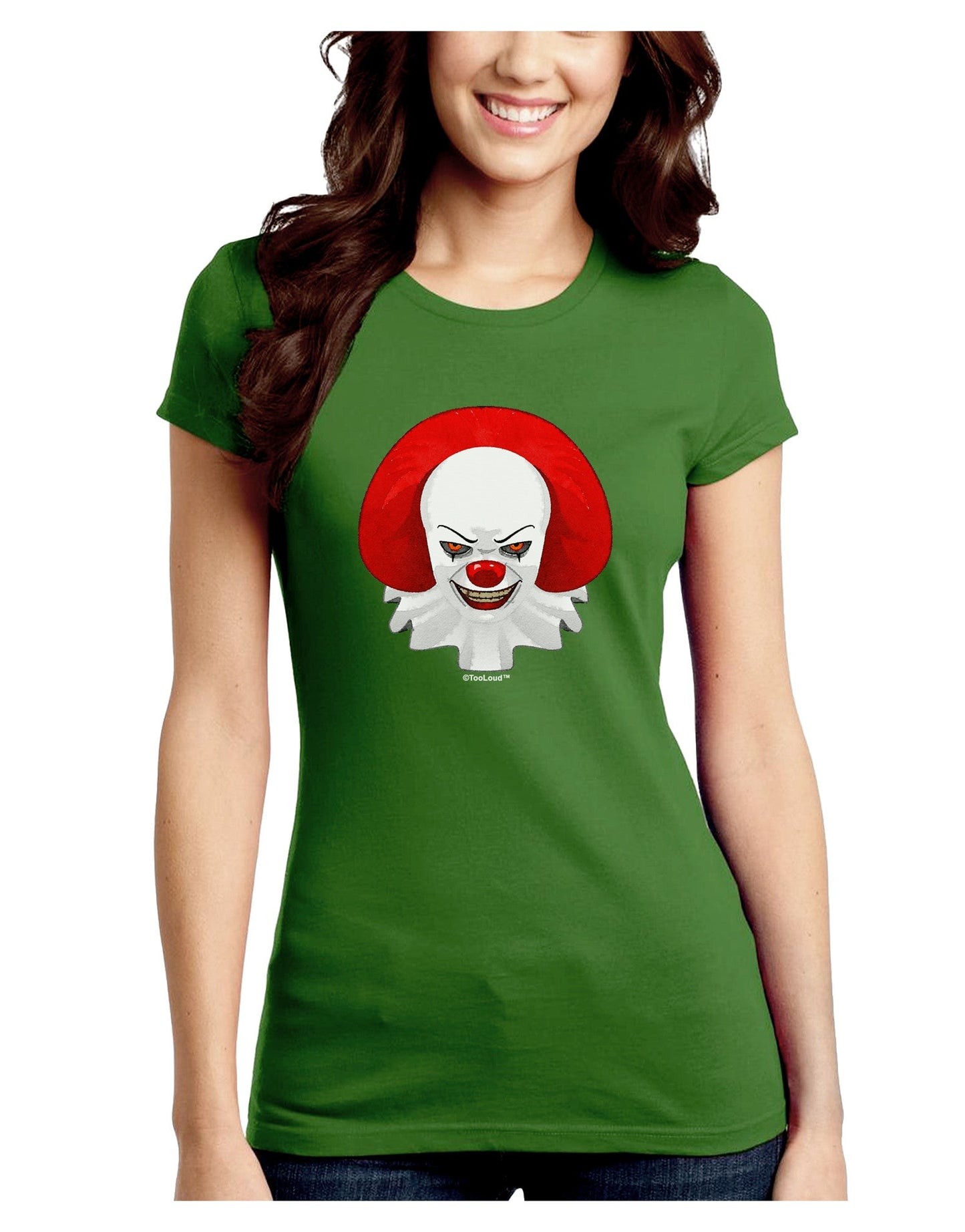 Scary Clown Watercolor Juniors Crew Dark T-Shirt-T-Shirts Juniors Tops-TooLoud-Kiwi-Green-Juniors Fitted Small-Davson Sales