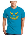 Scary Evil Jack O' Lantern Pumpkin Face Adult Dark V-Neck T-Shirt-Mens V-Neck T-Shirt-TooLoud-Turquoise-Small-Davson Sales
