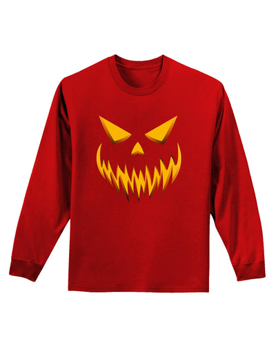 Scary Evil Jack O' Lantern Pumpkin Face Adult Long Sleeve Dark T-Shirt-TooLoud-Red-Small-Davson Sales