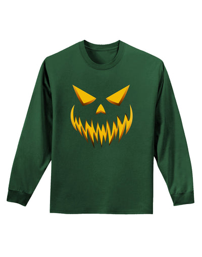 Scary Evil Jack O' Lantern Pumpkin Face Adult Long Sleeve Dark T-Shirt-TooLoud-Dark-Green-Small-Davson Sales