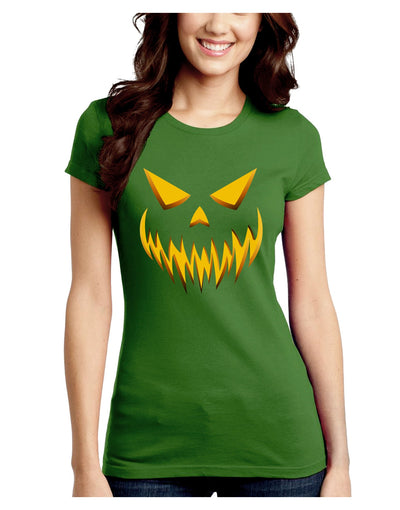 Scary Evil Jack O' Lantern Pumpkin Face Juniors Crew Dark T-Shirt-T-Shirts Juniors Tops-TooLoud-Kiwi-Green-Juniors Fitted Small-Davson Sales