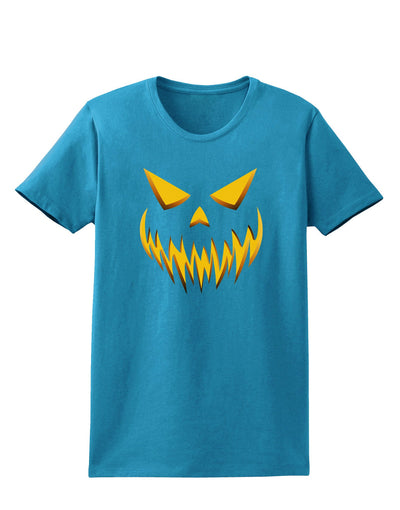 Scary Evil Jack O' Lantern Pumpkin Face Womens Dark T-Shirt-TooLoud-Turquoise-X-Small-Davson Sales