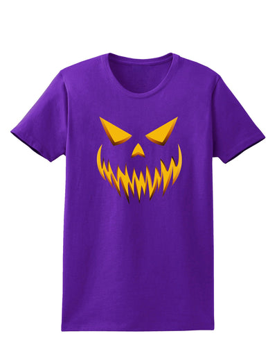 Scary Evil Jack O' Lantern Pumpkin Face Womens Dark T-Shirt-TooLoud-Purple-X-Small-Davson Sales