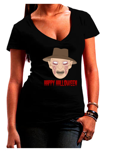 Scary Face With a Hat - Happy Halloween Juniors V-Neck Dark T-Shirt-Womens V-Neck T-Shirts-TooLoud-Black-Juniors Fitted Small-Davson Sales