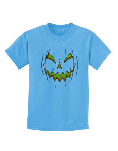 Scary Glow Evil Jack O Lantern Pumpkin Childrens T-Shirt-Childrens T-Shirt-TooLoud-Aquatic-Blue-X-Small-Davson Sales