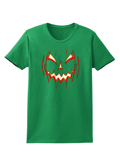 Scary Glow Evil Jack O Lantern Pumpkin Womens Dark T-Shirt-TooLoud-Kelly-Green-X-Small-Davson Sales