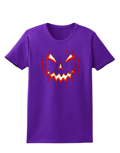 Scary Glow Evil Jack O Lantern Pumpkin Womens Dark T-Shirt-TooLoud-Purple-X-Small-Davson Sales