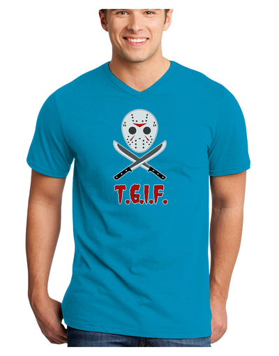 Scary Mask With Machete - TGIF Adult Dark V-Neck T-Shirt-Mens V-Neck T-Shirt-TooLoud-Turquoise-Small-Davson Sales