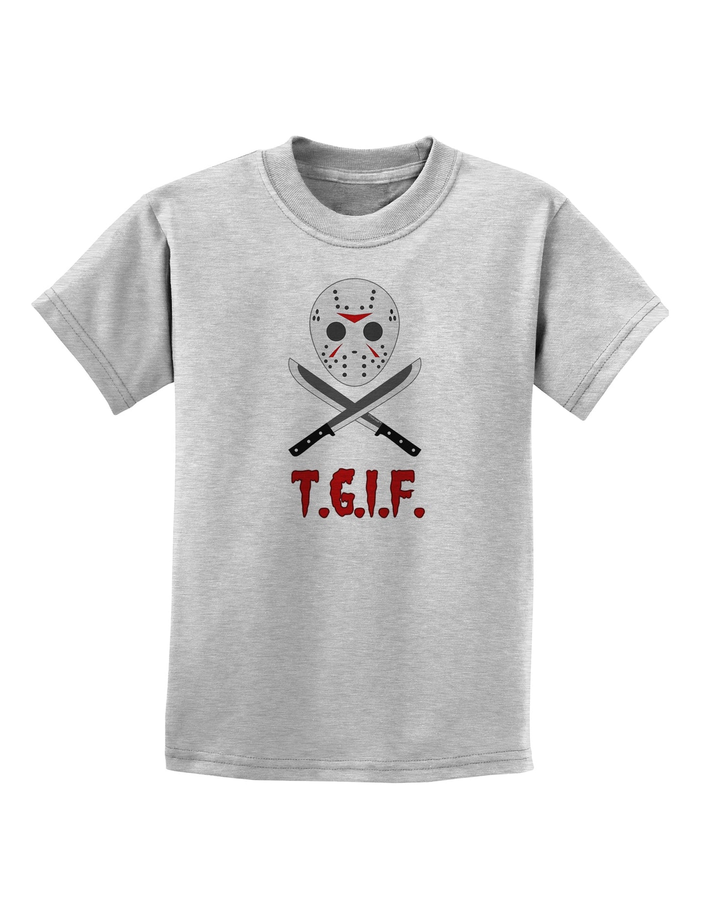 Scary Mask With Machete - TGIF Childrens T-Shirt-Childrens T-Shirt-TooLoud-AshGray-X-Small-Davson Sales