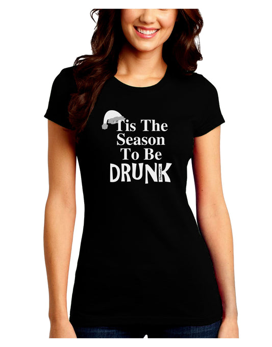 Season To Be Drunk BnW Juniors Crew Dark T-Shirt-T-Shirts Juniors Tops-TooLoud-Black-Juniors Fitted Small-Davson Sales