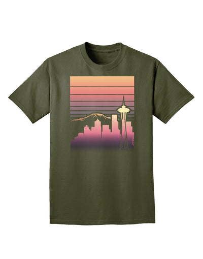 Seattle Skyline Sunrise Adult Dark T-Shirt-Mens T-Shirt-TooLoud-Military-Green-Small-Davson Sales