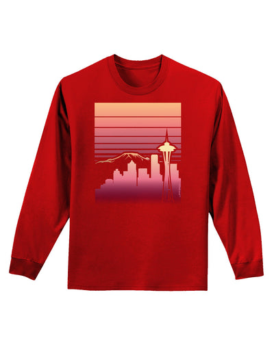 Seattle Skyline Sunrise Adult Long Sleeve Dark T-Shirt-TooLoud-Red-Small-Davson Sales