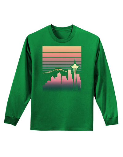 Seattle Skyline Sunrise Adult Long Sleeve Dark T-Shirt-TooLoud-Kelly-Green-Small-Davson Sales