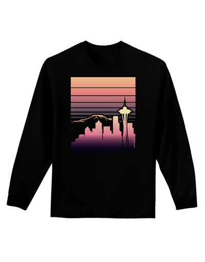 Seattle Skyline Sunrise Adult Long Sleeve Dark T-Shirt-TooLoud-Black-Small-Davson Sales